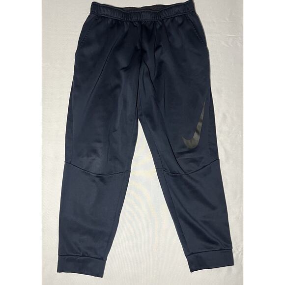 Nike Joggers Blue Men’s Large DriFit Fleece Pants Athletic Gym Big Swoosh - Picture 1 of 8